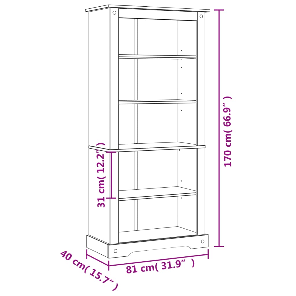 Kirjahylly 5 Tasoa Meksikon Mänty Corona-Sarja 81X40X170 Cm Ruskea