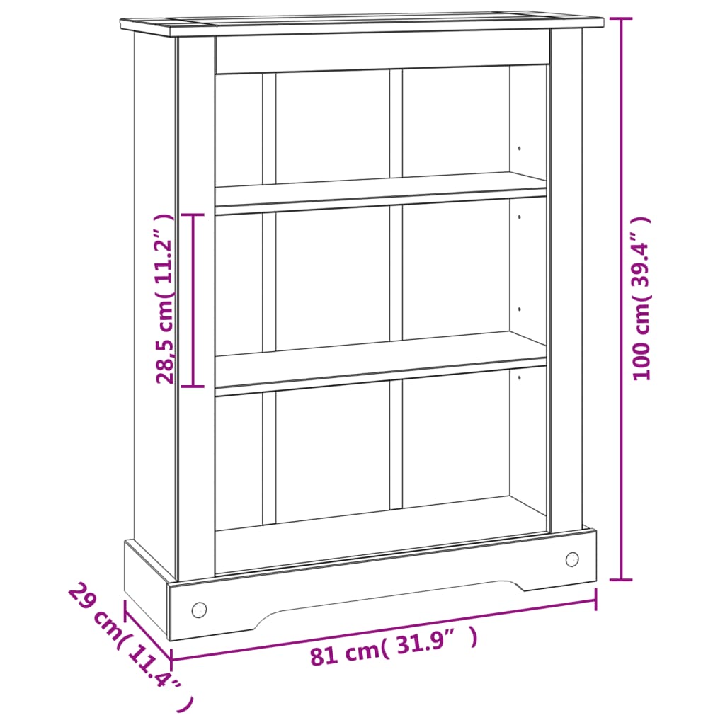 Kirjahylly 3-Tasoa Meksikon Mänty Corona Range 81X29X100 Cm Ruskea