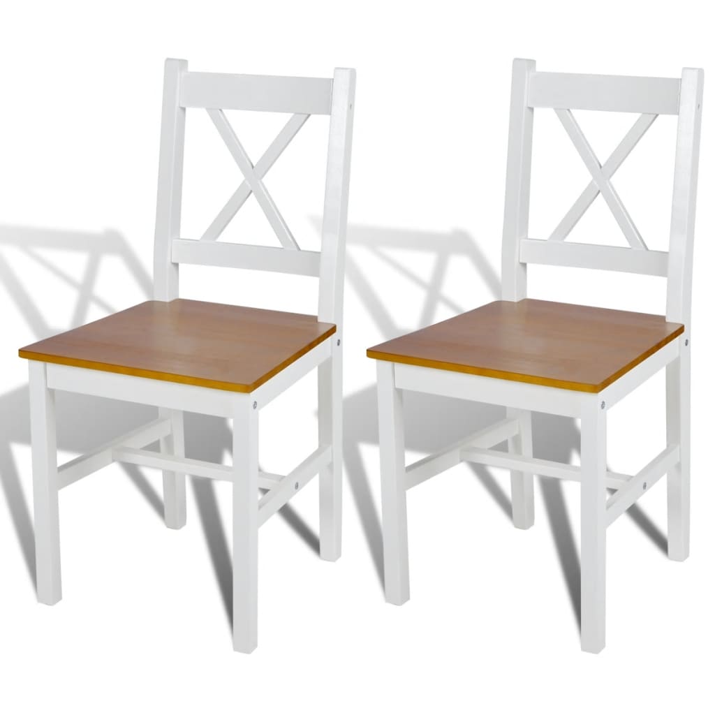 Ruokapöydän Tuolit 2 Kpl Valkoinen Mänty Valkoinen ja beige