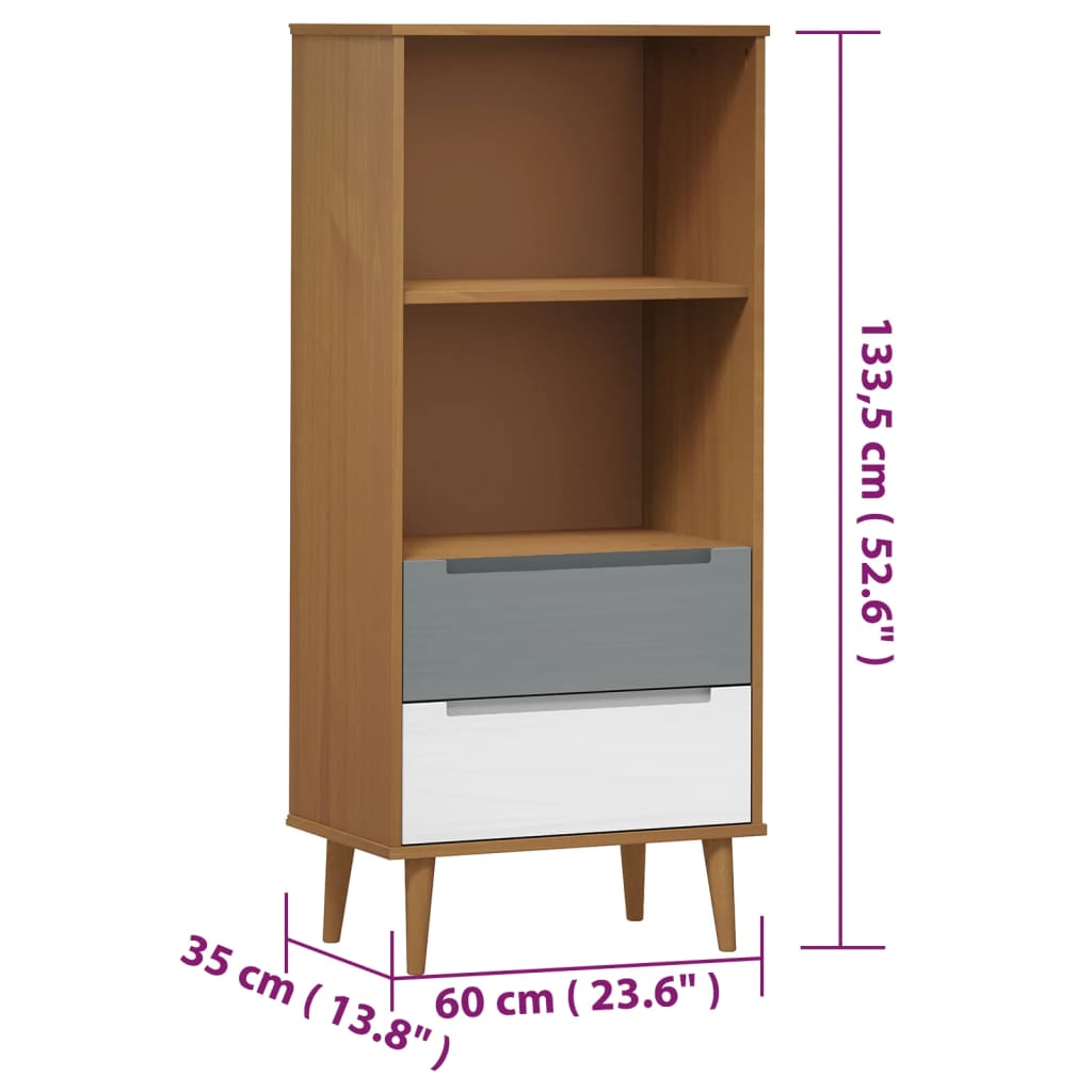 Kirjahylly Molde Ruskea 60X35X133,5 Cm Täysi Mänty