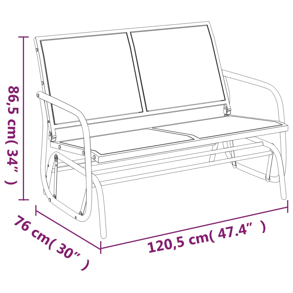 Puutarhakeinupenkki musta 120,5x76x86,5 cm kangas ja teräs