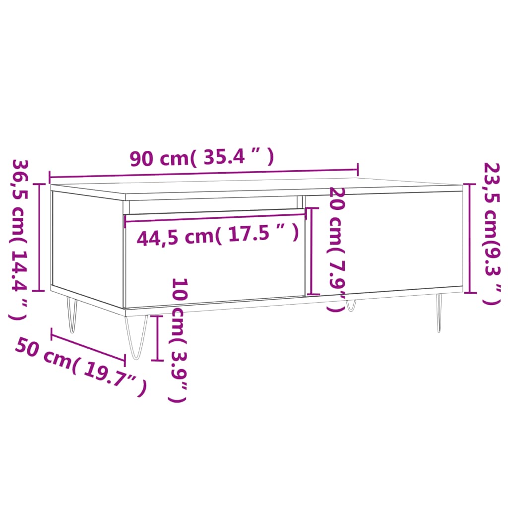 Sohvapöytä Sonoma-Tammi 90X50X36,5 Cm Tekninen Puu Sonoma tammi