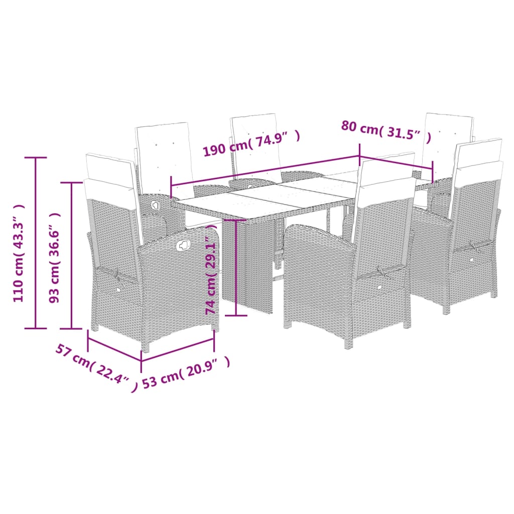 7-osainen Ulkoruokailuryhmä tyynyillä beige polyrottinki